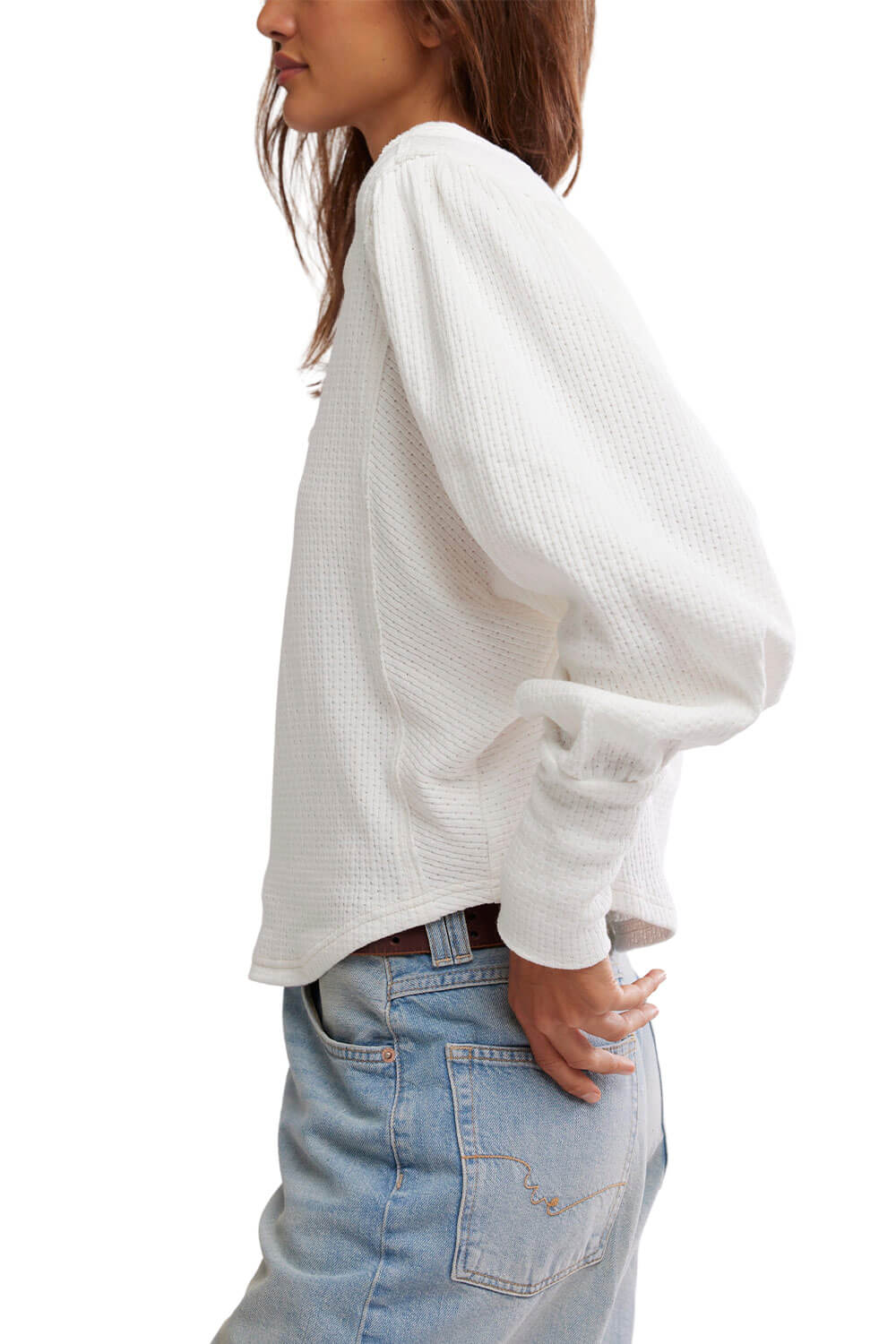 Free People We The Free Quinn Thermal Shirt for Women in Ivory