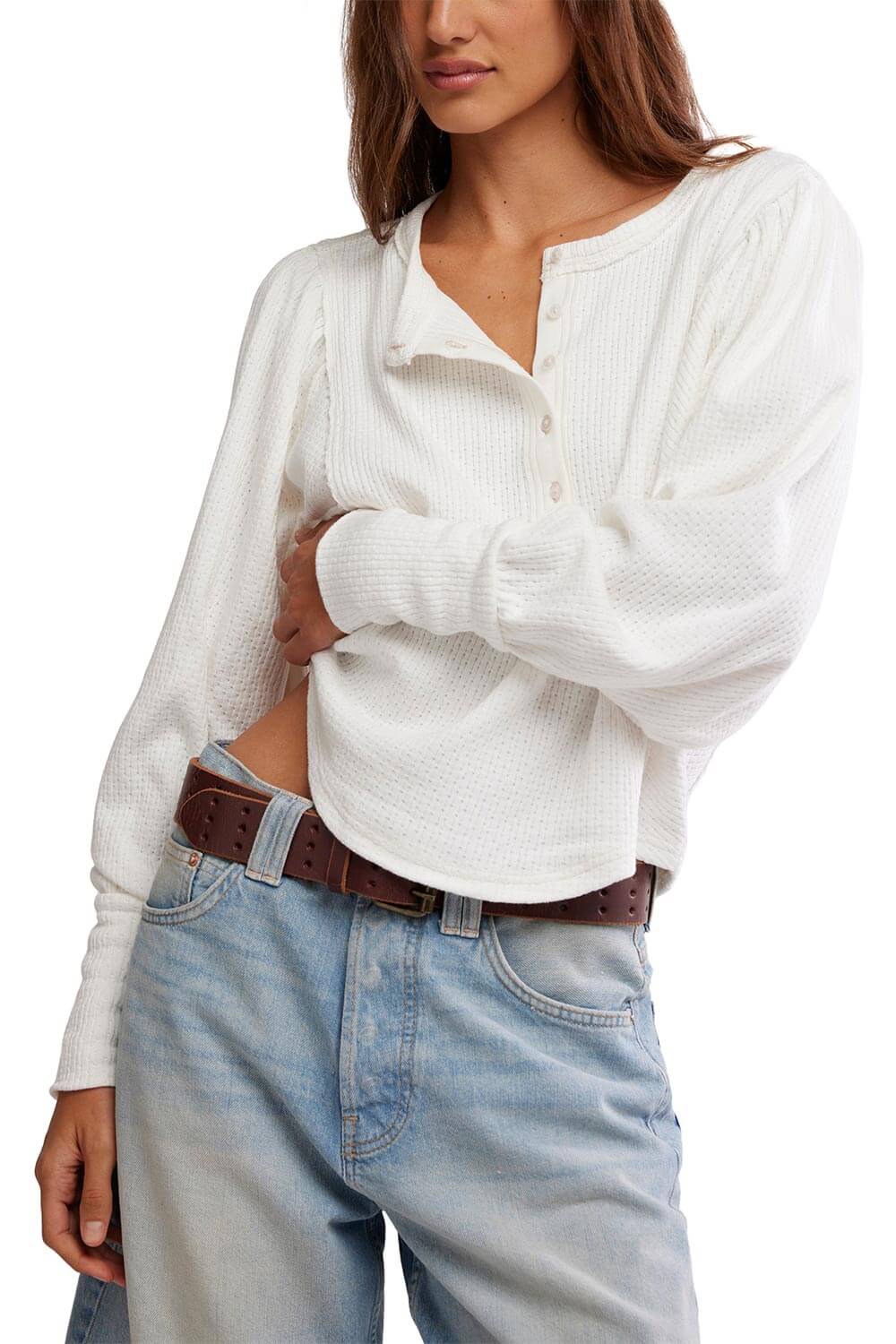 Free People We The Free Quinn Thermal Shirt for Women in Ivory