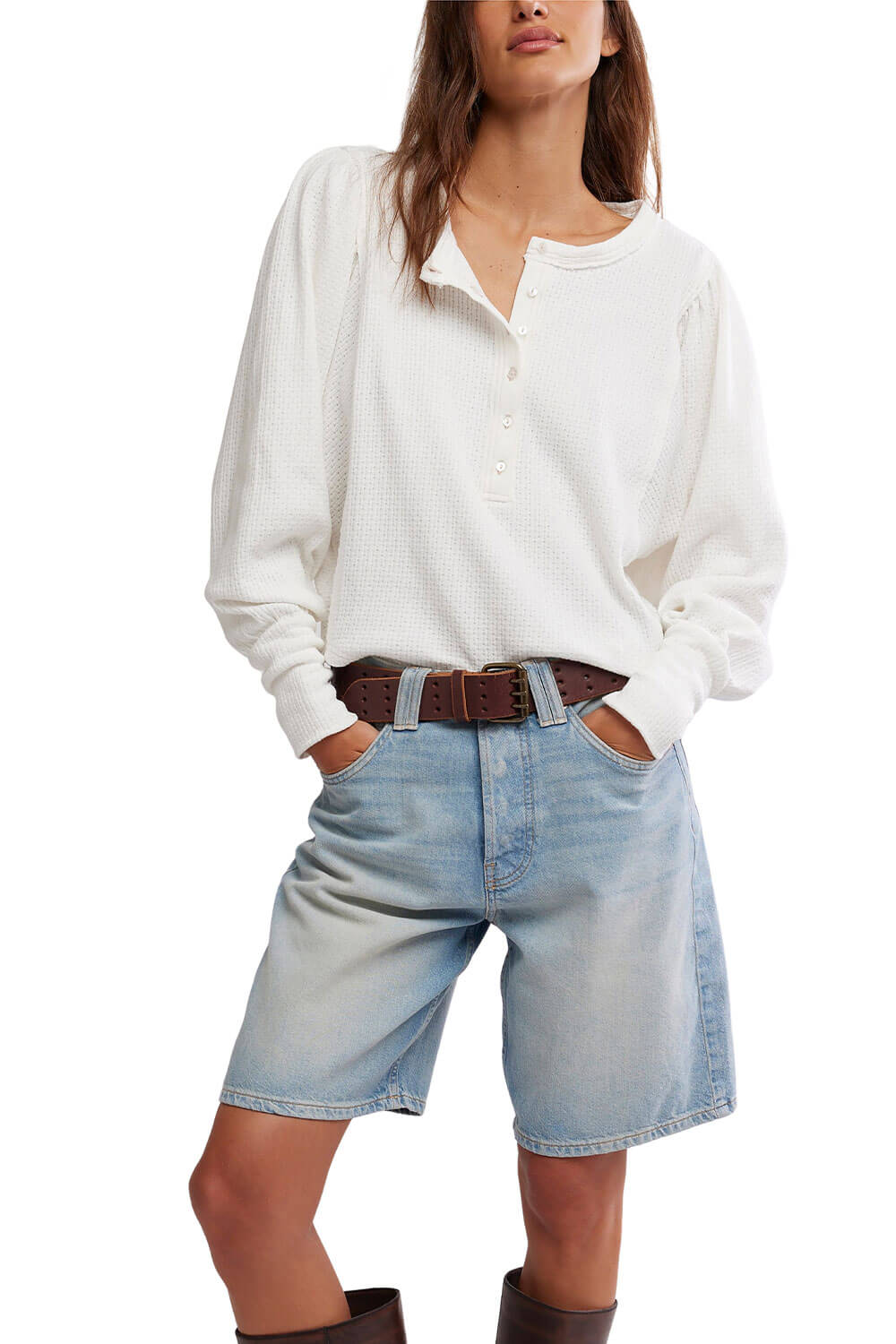 Free People We The Free Quinn Thermal Shirt for Women in Ivory