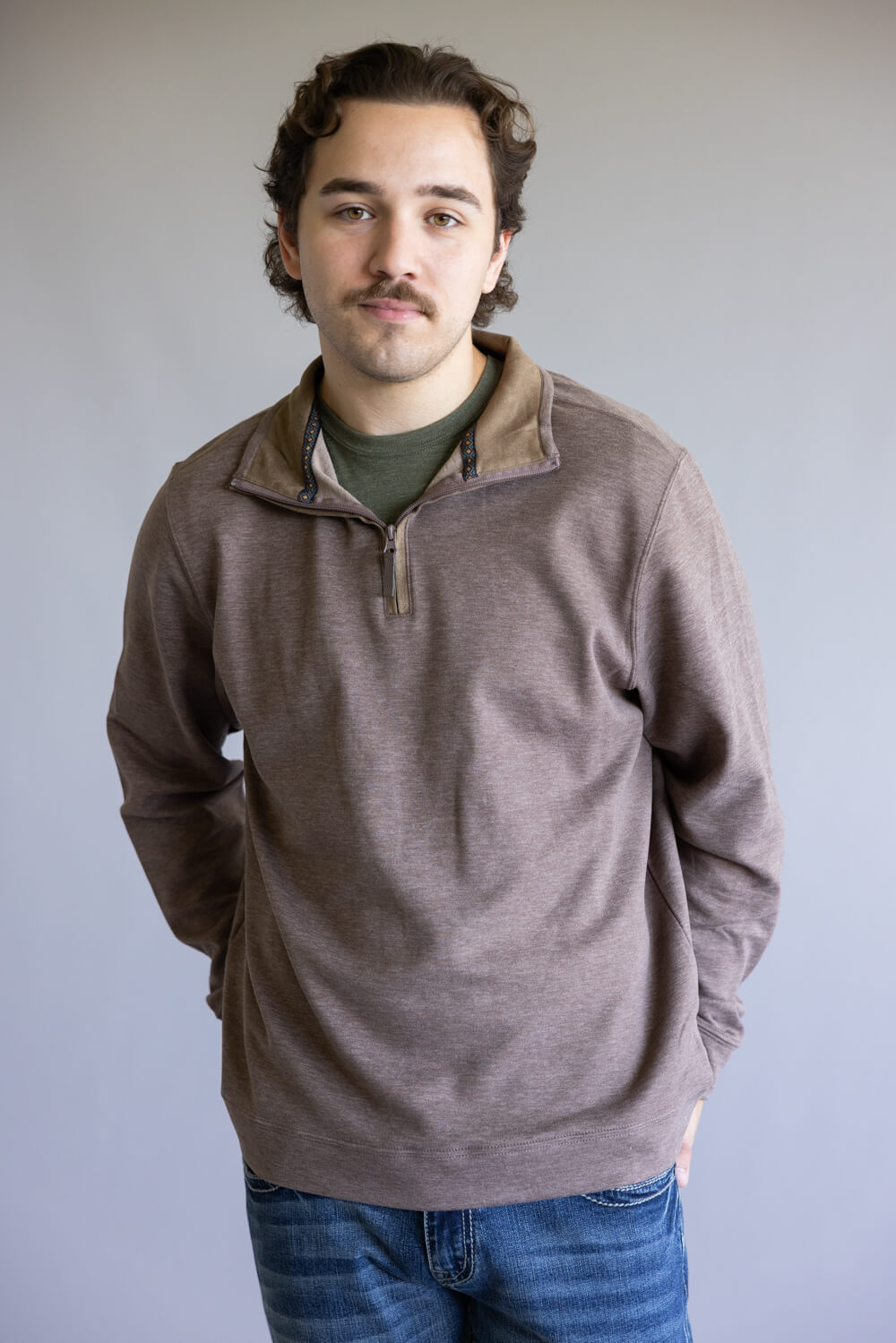 Quarter Zip Neck Sweater for Men in Tan
