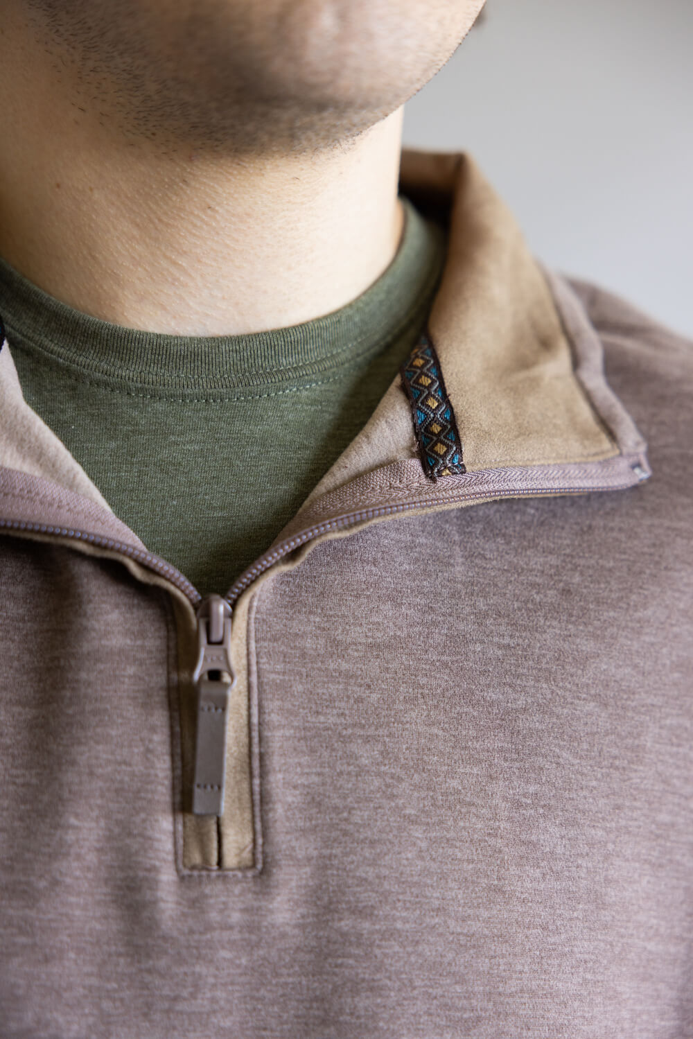 Quarter Zip Neck Sweater for Men in Tan