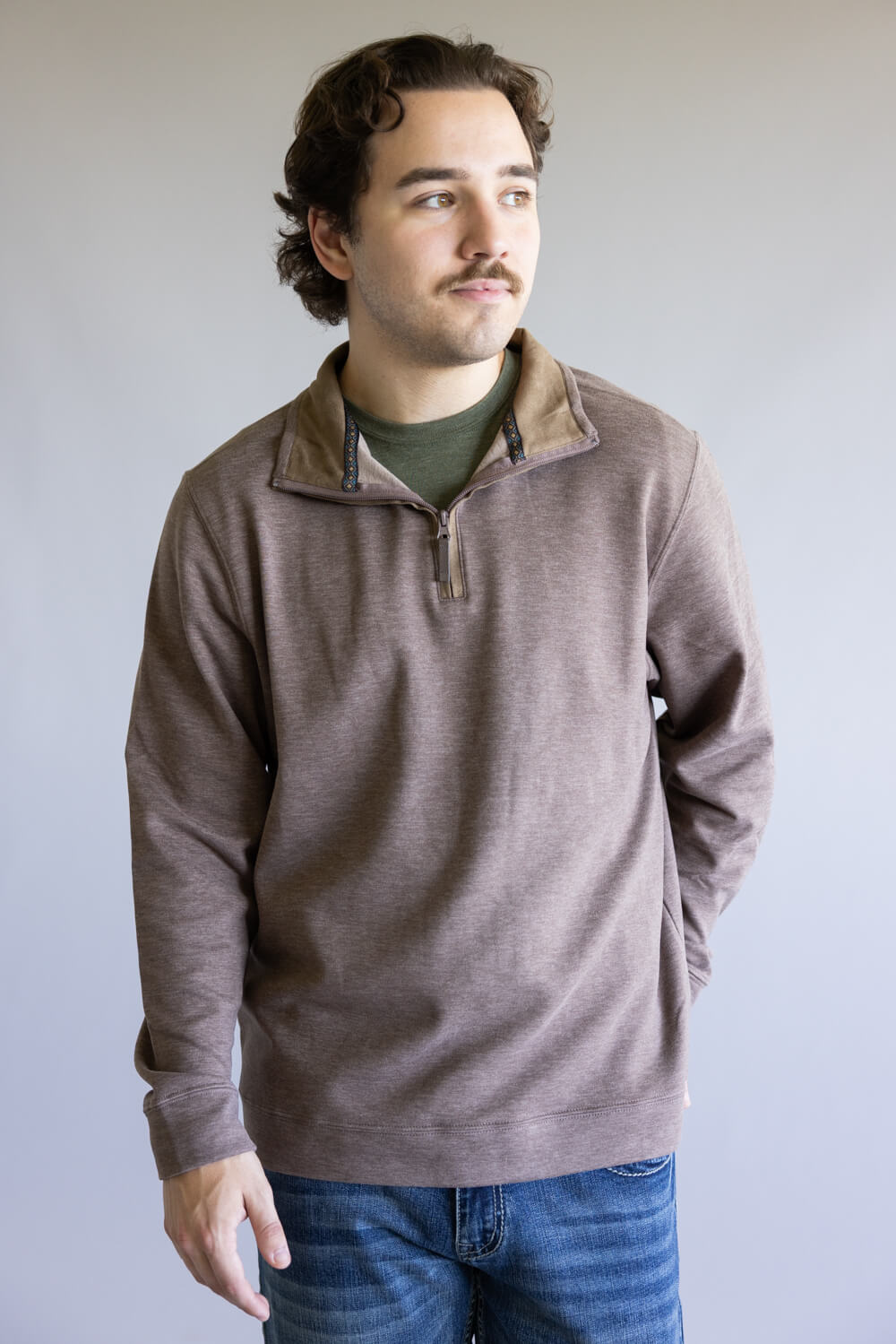 Quarter Zip Neck Sweater for Men in Tan