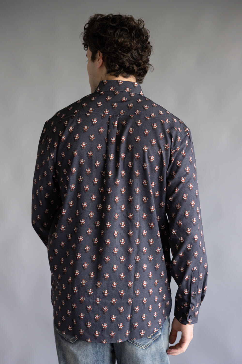 Santa With Drink Button Up Shirt for Men in Black