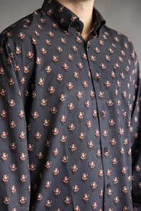 Santa With Drink Button Up Shirt for Men in Black