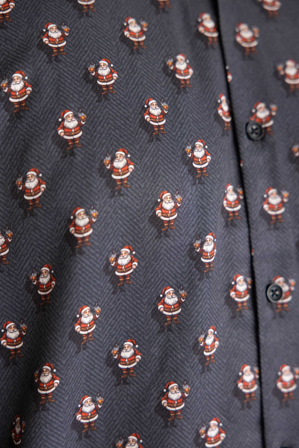 Santa With Drink Button Up Shirt for Men in Black