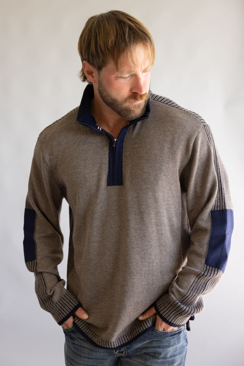  Quarter Zip Sweater for Men in Taupe Heather 