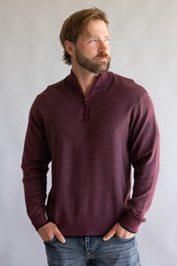 Quarter Zip Sweater for Men in Crimson Heather