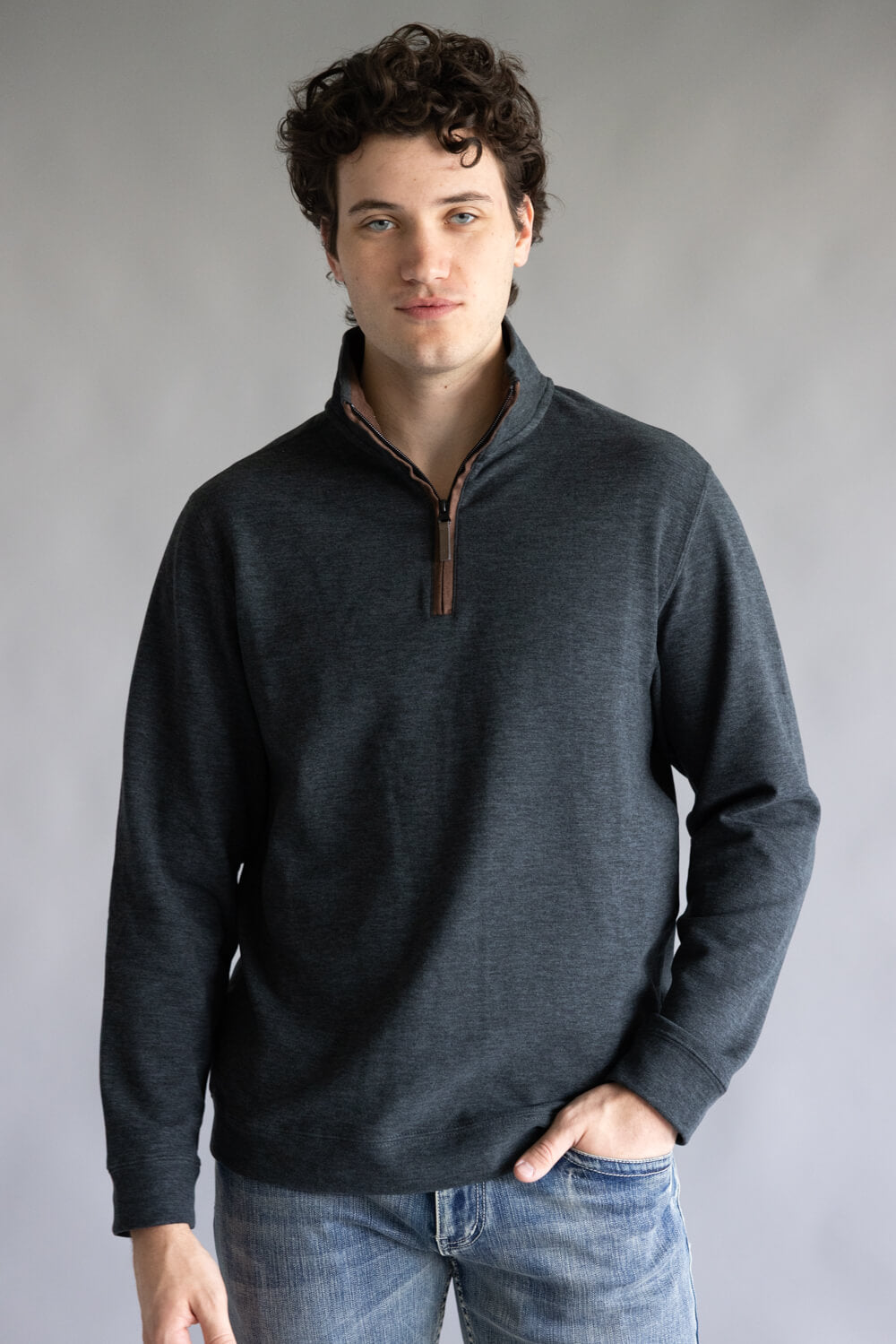 Quarter Zip Neck Sweater for Men in Black