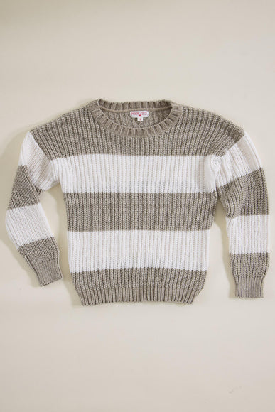 Youth Rugby Striped Sweater for Girls in Stone Ivory