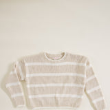 Youth Chenille Striped Crew Neck Sweater for Girls in Eggwhite