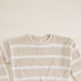 Youth Chenille Striped Crew Neck Sweater for Girls in Eggwhite