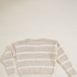 Youth Chenille Striped Crew Neck Sweater for Girls in Eggwhite