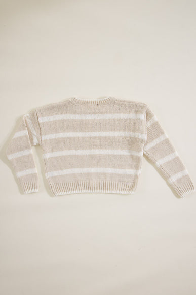 Youth Chenille Striped Crew Neck Sweater for Girls in Eggwhite