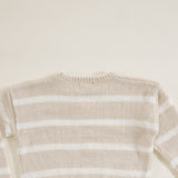 Youth Chenille Striped Crew Neck Sweater for Girls in Eggwhite