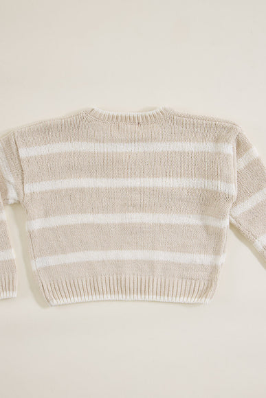 Youth Chenille Striped Crew Neck Sweater for Girls in Eggwhite