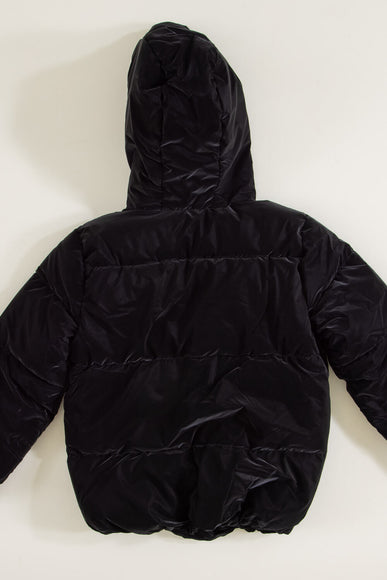 Youth Cire Twill Hooded Puffer Jacket for Girls in Black