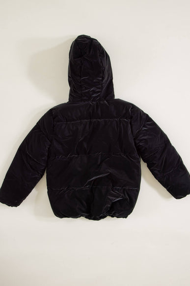 Youth Cire Twill Hooded Puffer Jacket for Girls in Black
