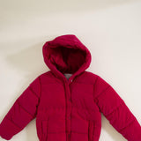 Youth Cire Twill Hooded Puffer Jacket for Girls in Raspberry