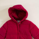 Youth Cire Twill Hooded Puffer Jacket for Girls in Raspberry