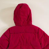 Youth Cire Twill Hooded Puffer Jacket for Girls in Raspberry