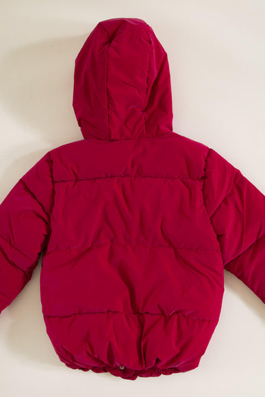 Youth Cire Twill Hooded Puffer Jacket for Girls in Raspberry