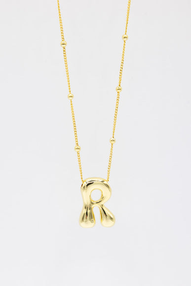 Gold Bubble Letter Initial “R” Necklace
