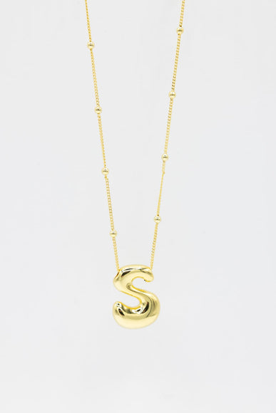 Gold Bubble Letter Initial “S” Necklace