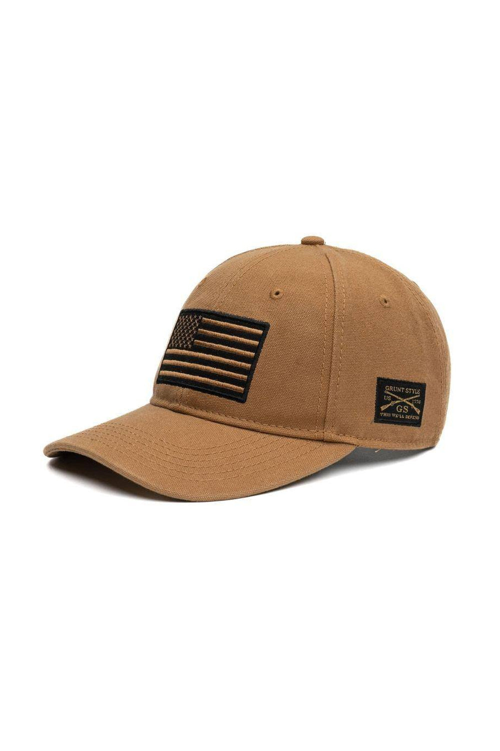 Grunt Style Embroidered American Flag Hat for Men in Tan