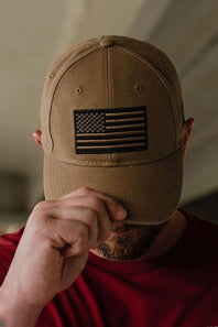 Grunt Style Embroidered American Flag Hat for Men in Tan