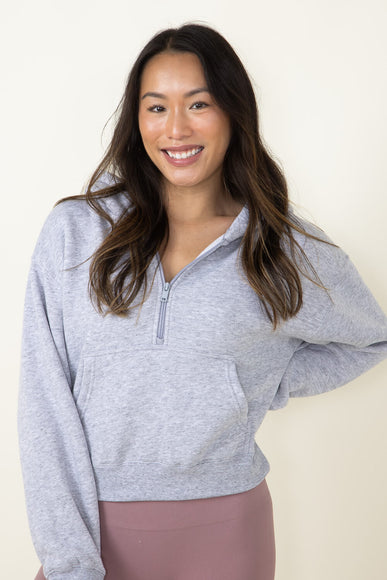 Half Zip Fleece Hoodie for Women in Heather Grey