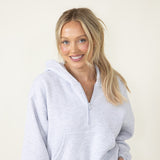 Half Zip Fleece Hoodie for Women in Ice Grey