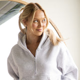 Half Zip Fleece Hoodie for Women in Ice Grey