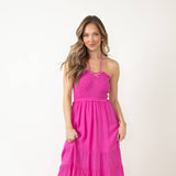 Halter Neck Tiered Maxi Dress for Women in Pink