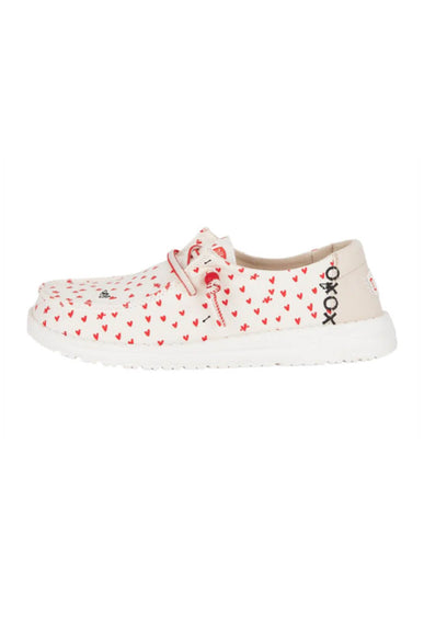 HEYDUDE Women’s Wendy Hearts Shoes in White/Red