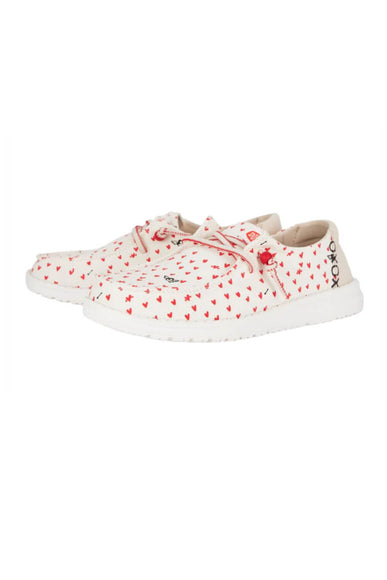 HEYDUDE Women’s Wendy Hearts Shoes in White/Red