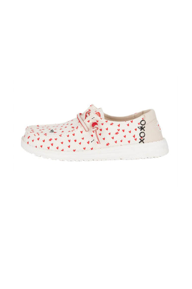 HEYDUDE Youth Girl's Wendy Hearts Shoes in White/Red