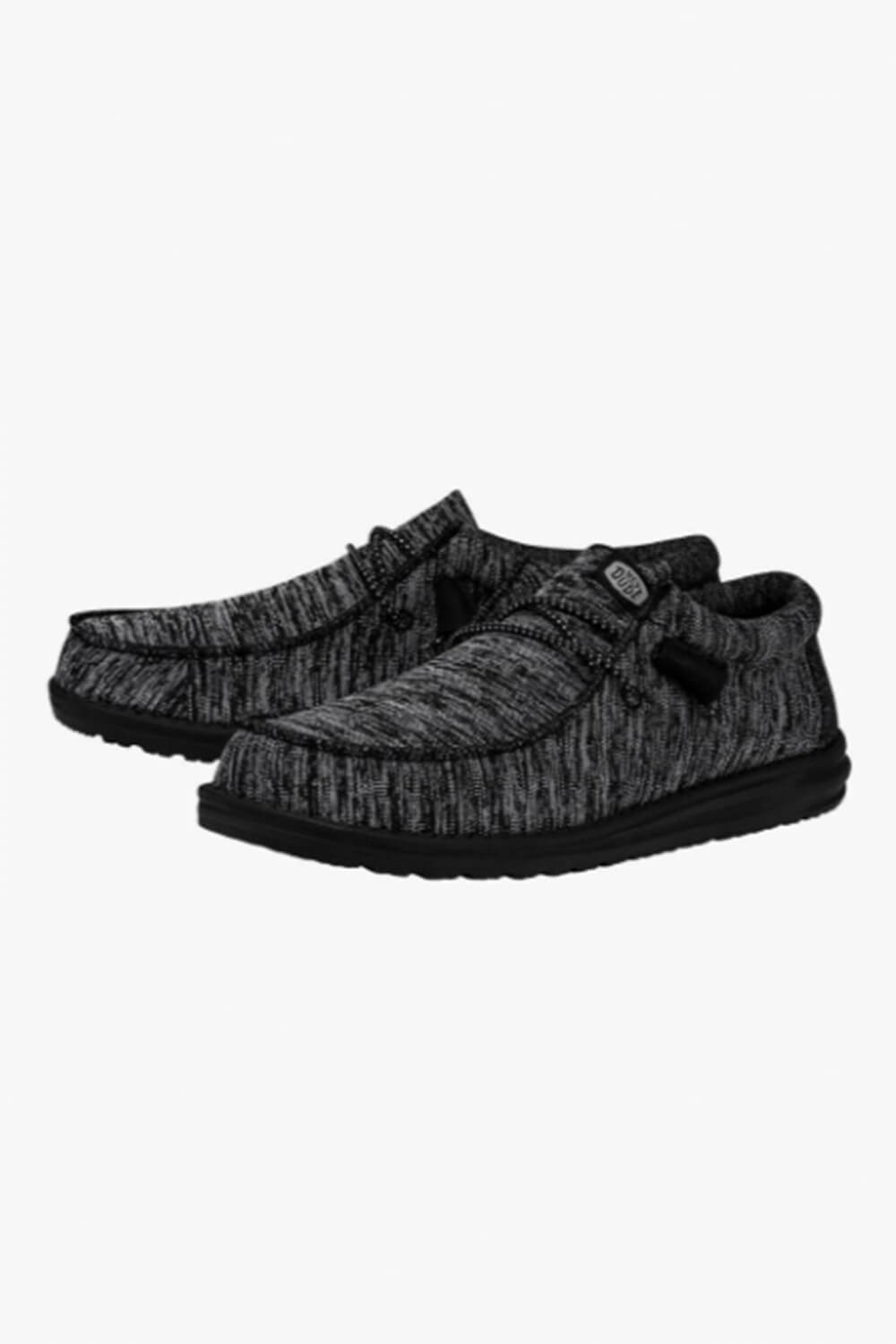 HEYDUDE Men's Wally Sport Knit Shoes in Black/Black