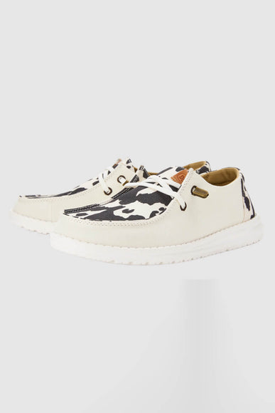HEYDUDE Women’s Wendy Animal Print Shoes in White/Black Cow