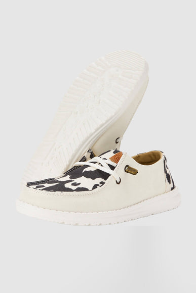 HEYDUDE Women’s Wendy Animal Print Shoes in White/Black Cow