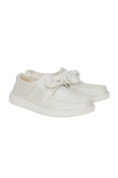 HEYDUDE Women’s Wendy Bow Shimmer Shoes in Silver