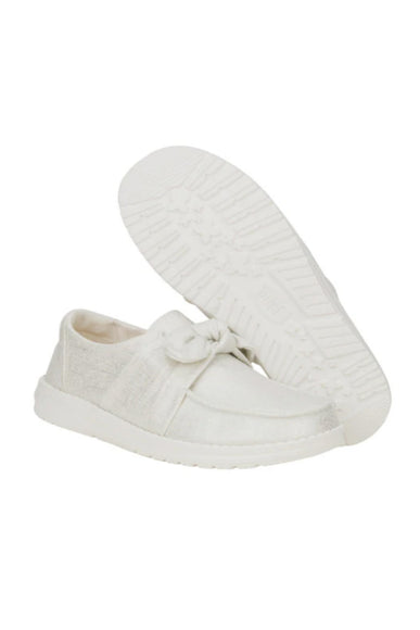 HEYDUDE Women’s Wendy Bow Shimmer Shoes in Silver