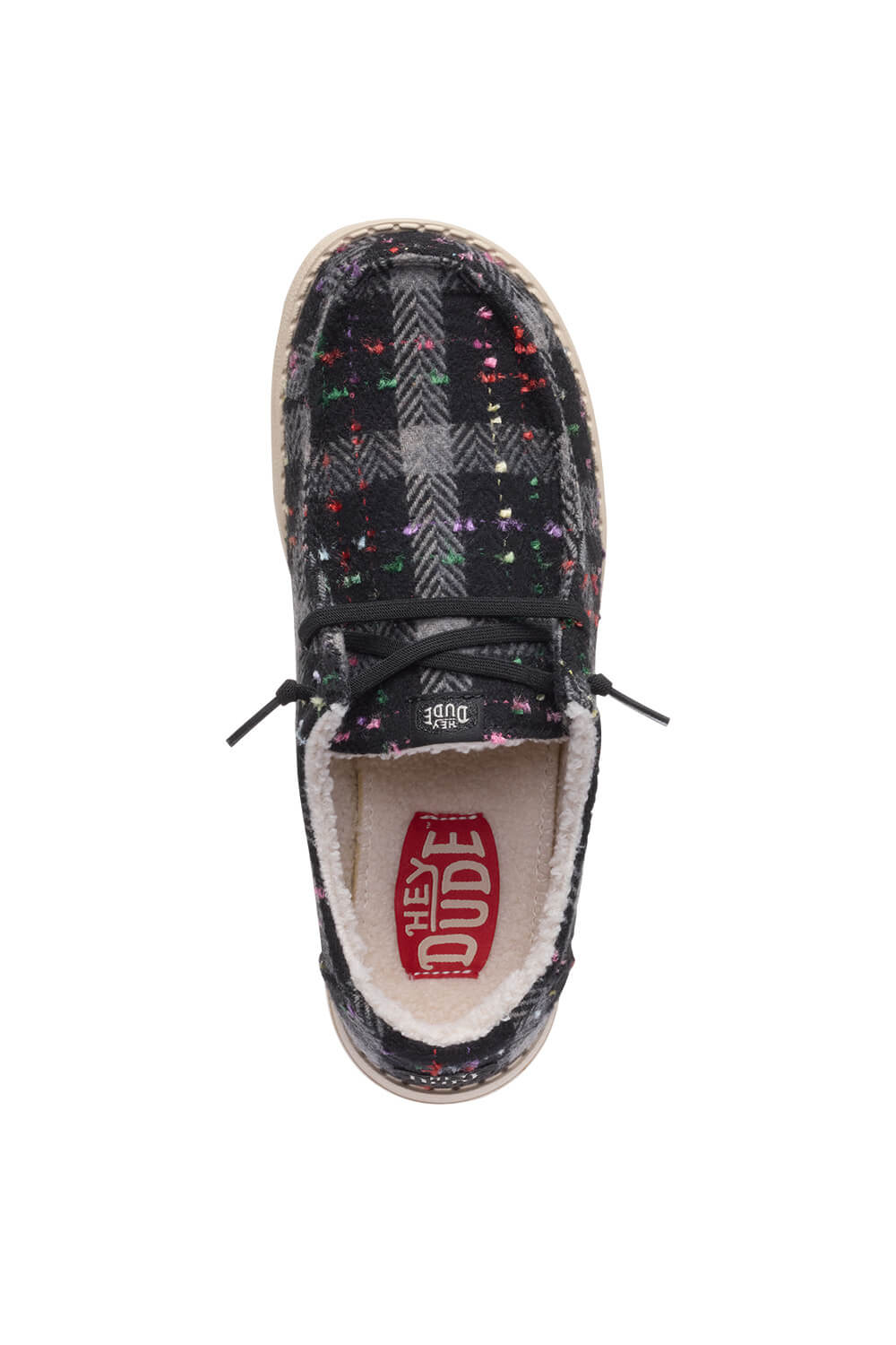 HEYDUDE Women’s Wendy Confetti Plaid Cozy Shoes in Black Multi