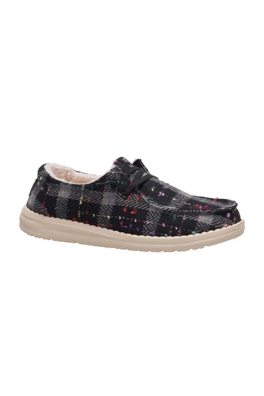 HEYDUDE Women’s Wendy Confetti Plaid Cozy Shoes in Black Multi
