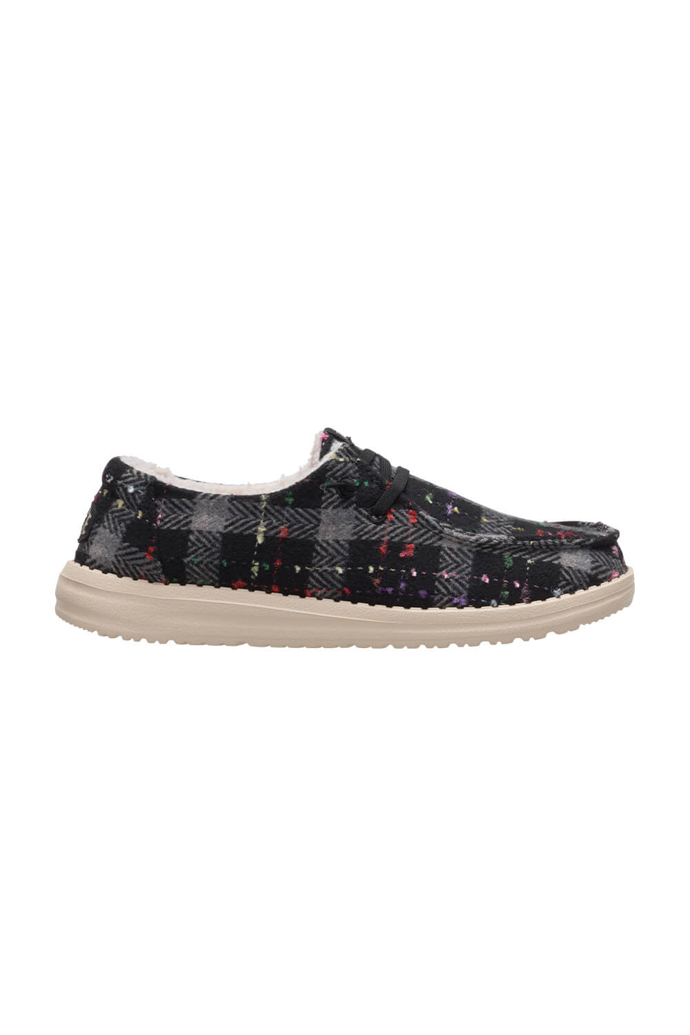 HEYDUDE Women’s Wendy Confetti Plaid Cozy Shoes in Black Multi