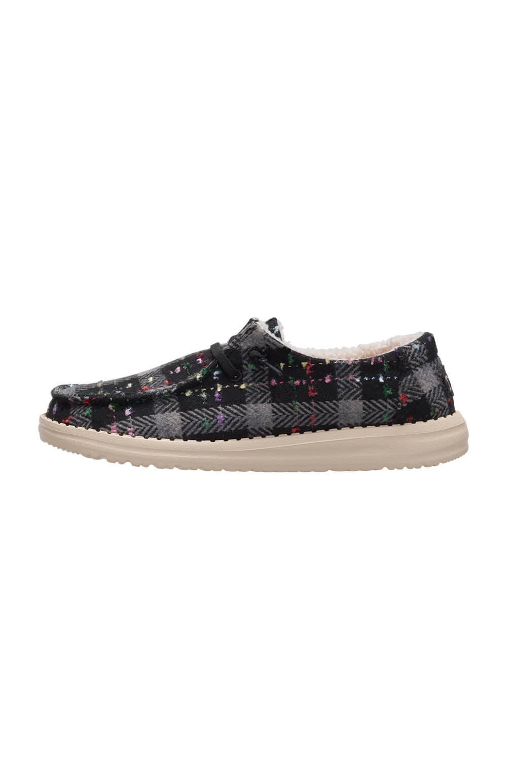 HEYDUDE Women’s Wendy Confetti Plaid Cozy Shoes in Black Multi