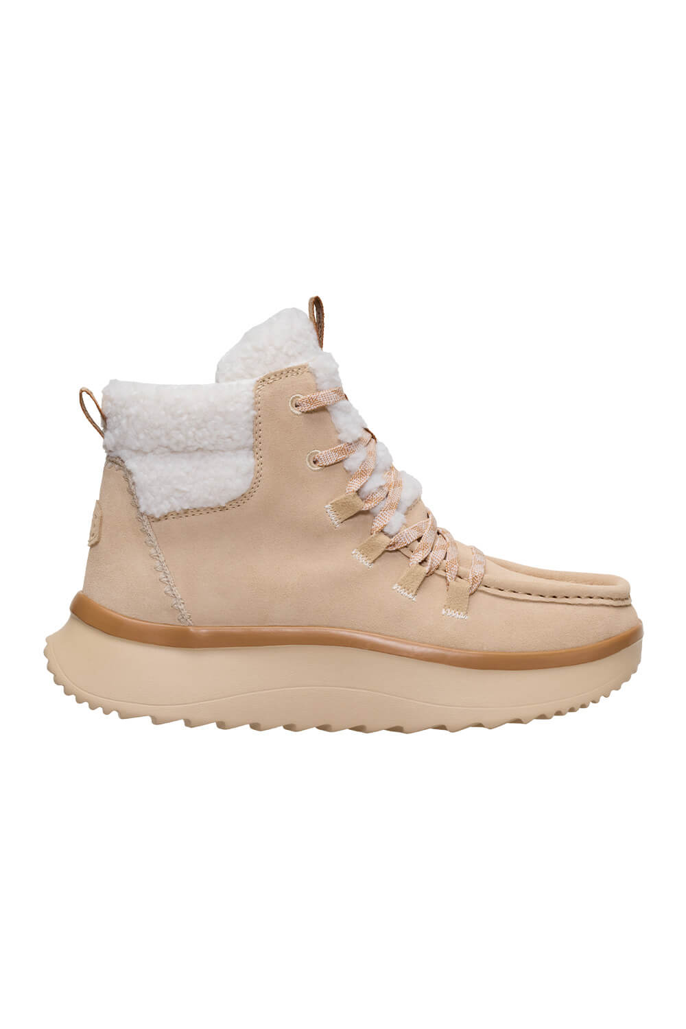 HEYDUDE Women’s Wendy Peak Apres Suede Cozy Stitch in Tan