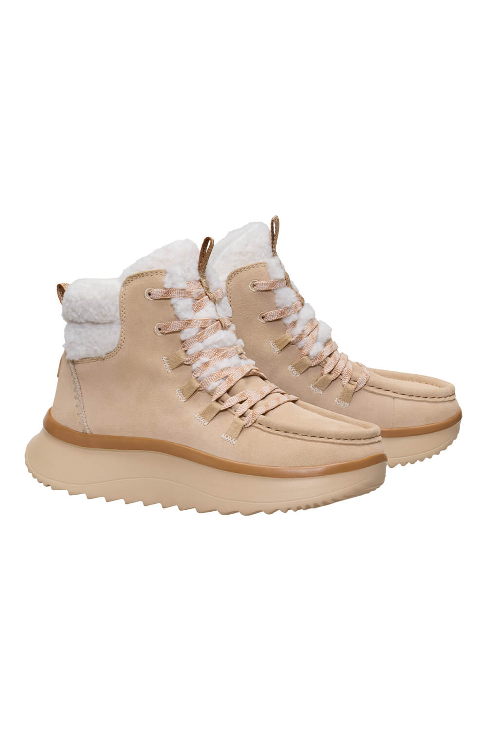 HEYDUDE Women’s Wendy Peak Apres Suede Cozy Stitch in Tan