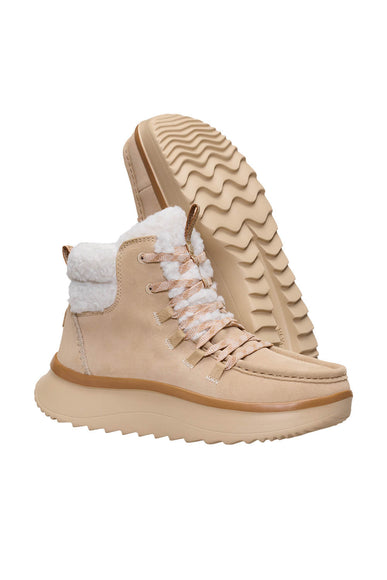 HEYDUDE Women’s Wendy Peak Apres Suede Cozy Stitch in Tan