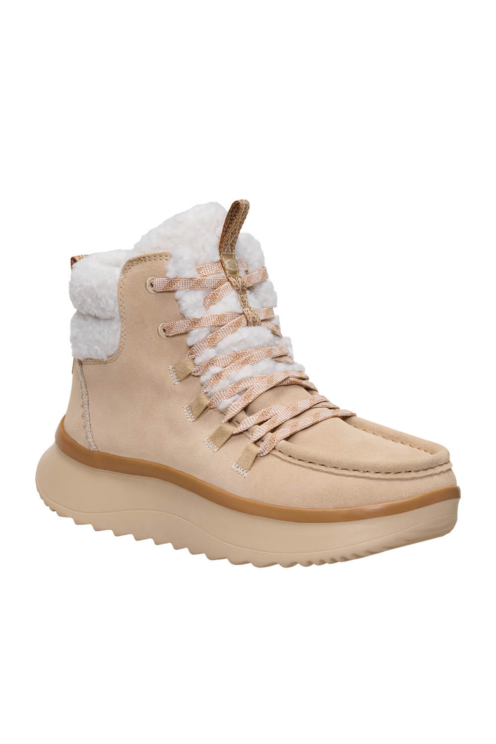 HEYDUDE Women’s Wendy Peak Apres Suede Cozy Stitch in Tan