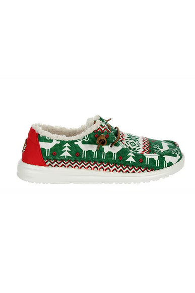 HEYDUDE Women’s Wendy Ugly Sweater Faux Shear Shoes in Green